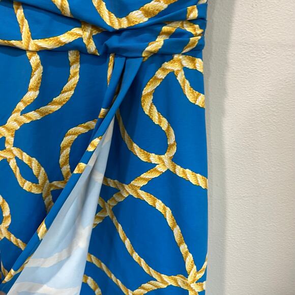 McLaughlin Blue Yellow Rope Print Wrap Dress Old Money Preppy Sz XS - Picture 8 of 10